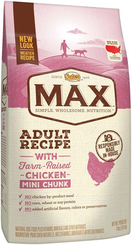 NUTRO MAX Adult Recipe With Farm Raised Chicken Mini Chunk Dry Dog Food 4 Pounds