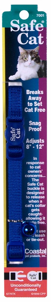 Coastal Safe Cat Adjustable Snag-Proof Nylon Breakaway Collar Blue 3-8X8-12in