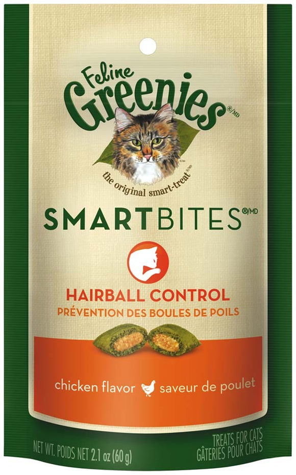 FELINE GREENIES SMARTBITES Hairball Control Treats for Cats Chicken Flavor 2.1 oz.